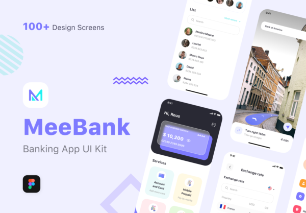 优质银行金融财务应用程序APP界面设计UI套件素材 MeeBank – Banking App UI Kit