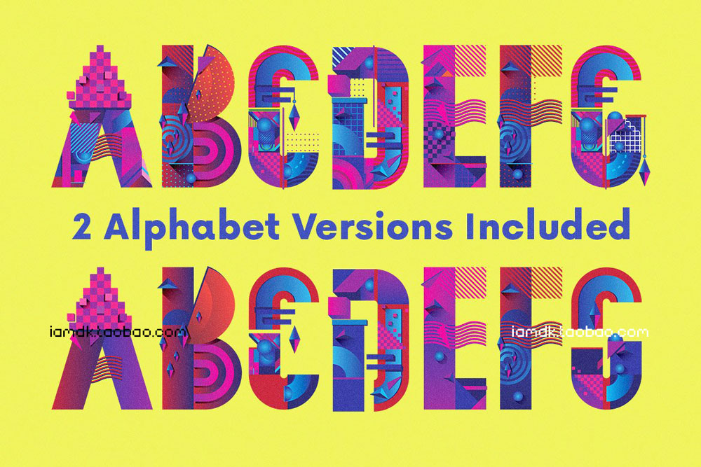 超级创意独特炫彩字母数字矢量设计素材套装 Colorful Creative Geometric Alphabet插图2 超级创意独特炫彩字母数字矢量设计素材套装 Colorful Creative Geometric Alphabet插图2