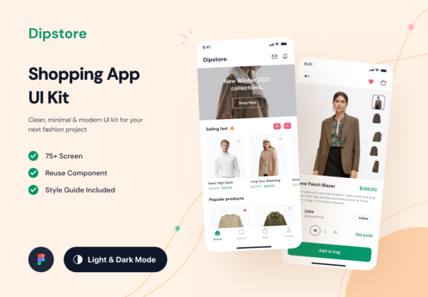 高级服装购物应用程序APP界面设计UI套件素材 Dipstore – Shopping App UI Kit