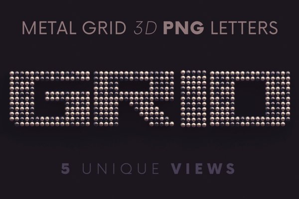 创意未来派3D立体英文字母数字设计PNG免扣图片素材 Metallic Grid – 3D Lettering