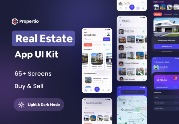 现代极简房地产租房APP界面设计模板素材 Propertio – Real Estate App