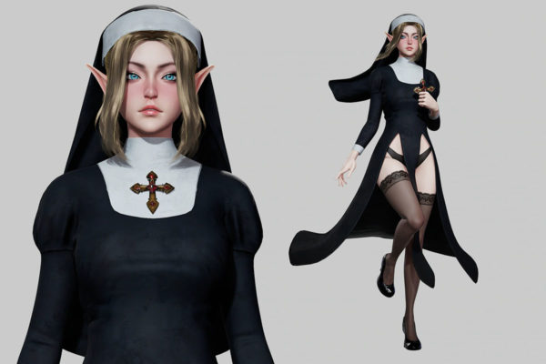 UE模型 中世纪女祭司精灵护士3D设计素材 Unreal Engine – Nun Girl Modular