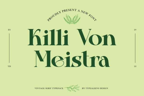 复古杂志社交媒体海报设计衬线英文字体 Killi Von Meistra