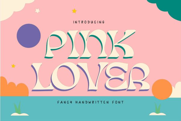 时尚优雅逆反差品牌海报贺卡设计无衬线英文字体 Pink Lover  Fancy Handwritten Font