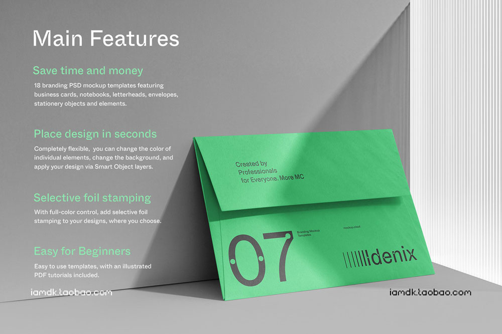 时尚文艺质感品牌VI标志Logo设计名片信纸信封文具展示贴图样机 Idenix Branding Mockup插图14