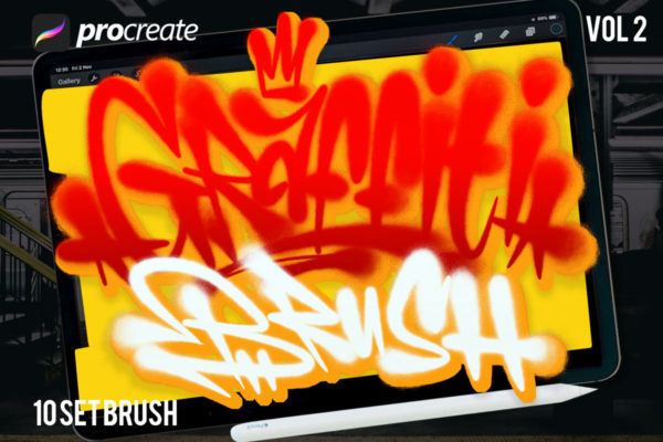 潮流喷墨涂鸦艺术绘画效果iPad Procreate笔刷素材 Graffiti brush vol #2