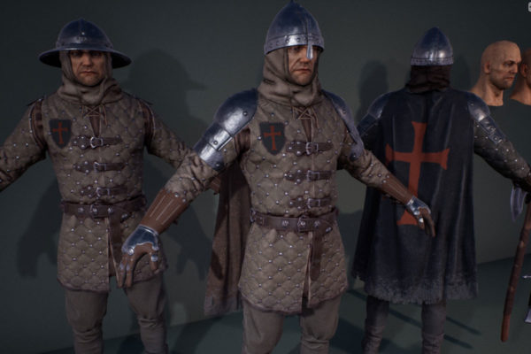 UE模型 中世纪欧洲骑士士兵战士盔甲头盔3D设计素材 Unreal Engine – Light Warrior