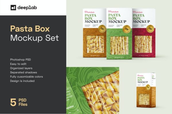 时尚面食食品包装盒设计展示贴图样机合集 Pasta Box Packaging Mockup Set