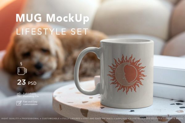 23款时尚品牌Logo设计陶瓷马克咖啡杯贴图展示样机PS模板素材 Mug MockUp Lifestyle Set