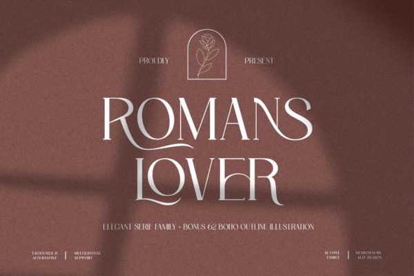 时尚优雅杂志海报标题设计衬线英文字体 Roman Lover