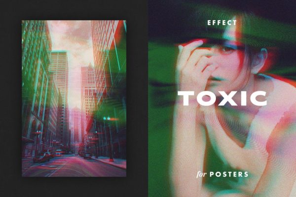 潮流故障噪音毛刺效果照片处理特效PS样式模板 Toxic Glitch Effect for Posters