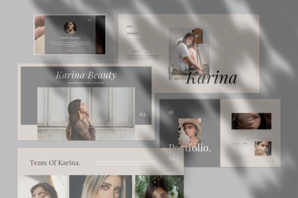 现代简约企业营销策划提案简报设计Keynote+ppt模版 Karina – Beauty Presentation Keynote+ppt Template