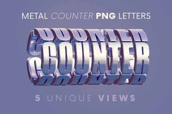 多角度金属圆环科幻未来3D立体英文字母数字png免抠图片设计素材 Metal Counter – 3D Lettering