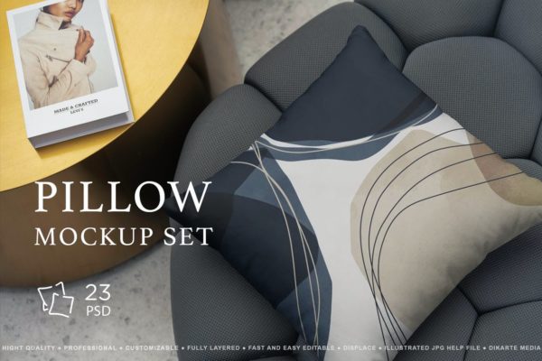 23款逼真抱枕枕头枕套印花图案设计展示贴图样机模板素材 Pillow Mock-Up Set vol2