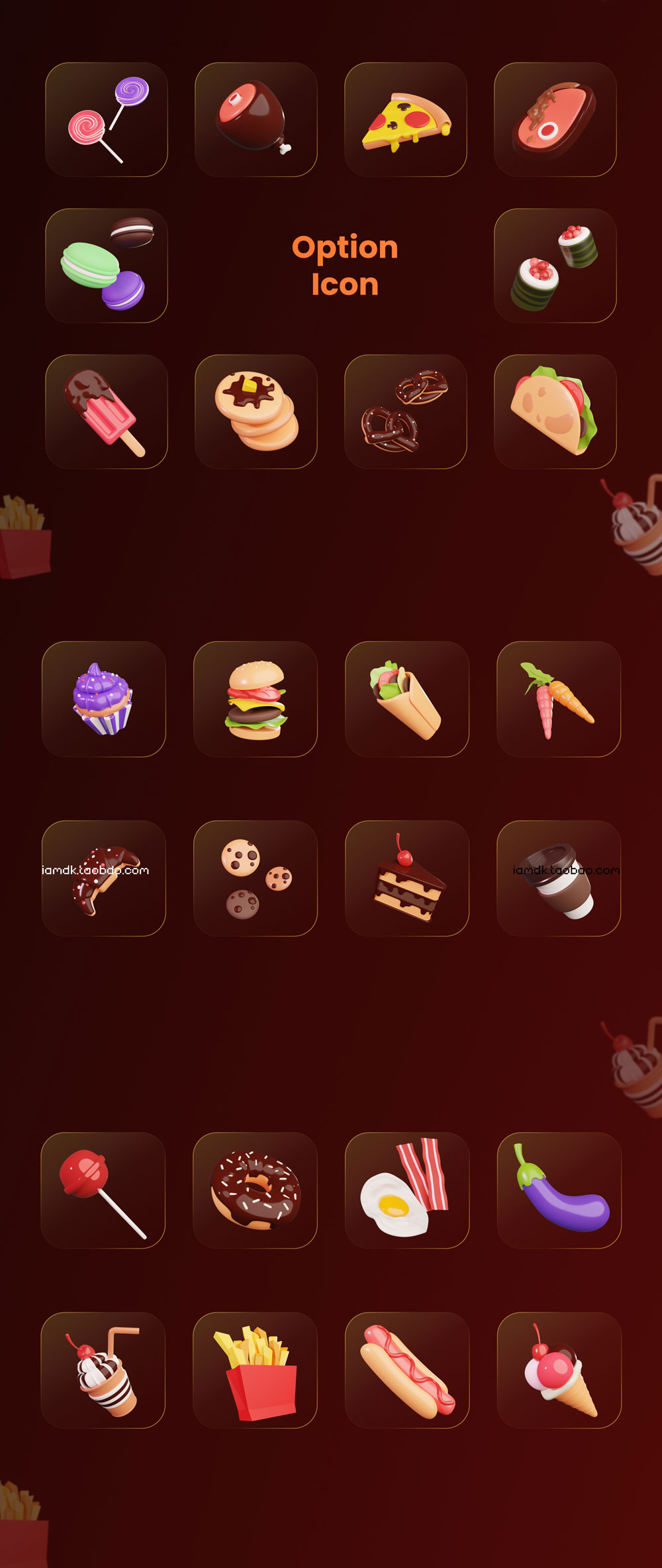 精美食品美食汉堡薯条创意3D图标PNG免扣图片设计素材 Food Supplies 3D Icons插图2