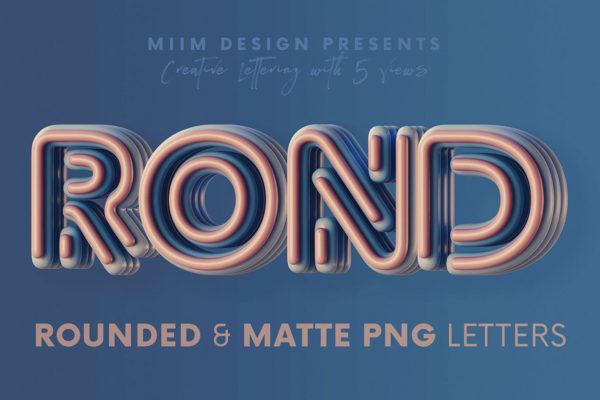 未来创意3D立体朋克风英文字母数字PNG免扣图片设计素材 Rounded & Matte – 3D Lettering