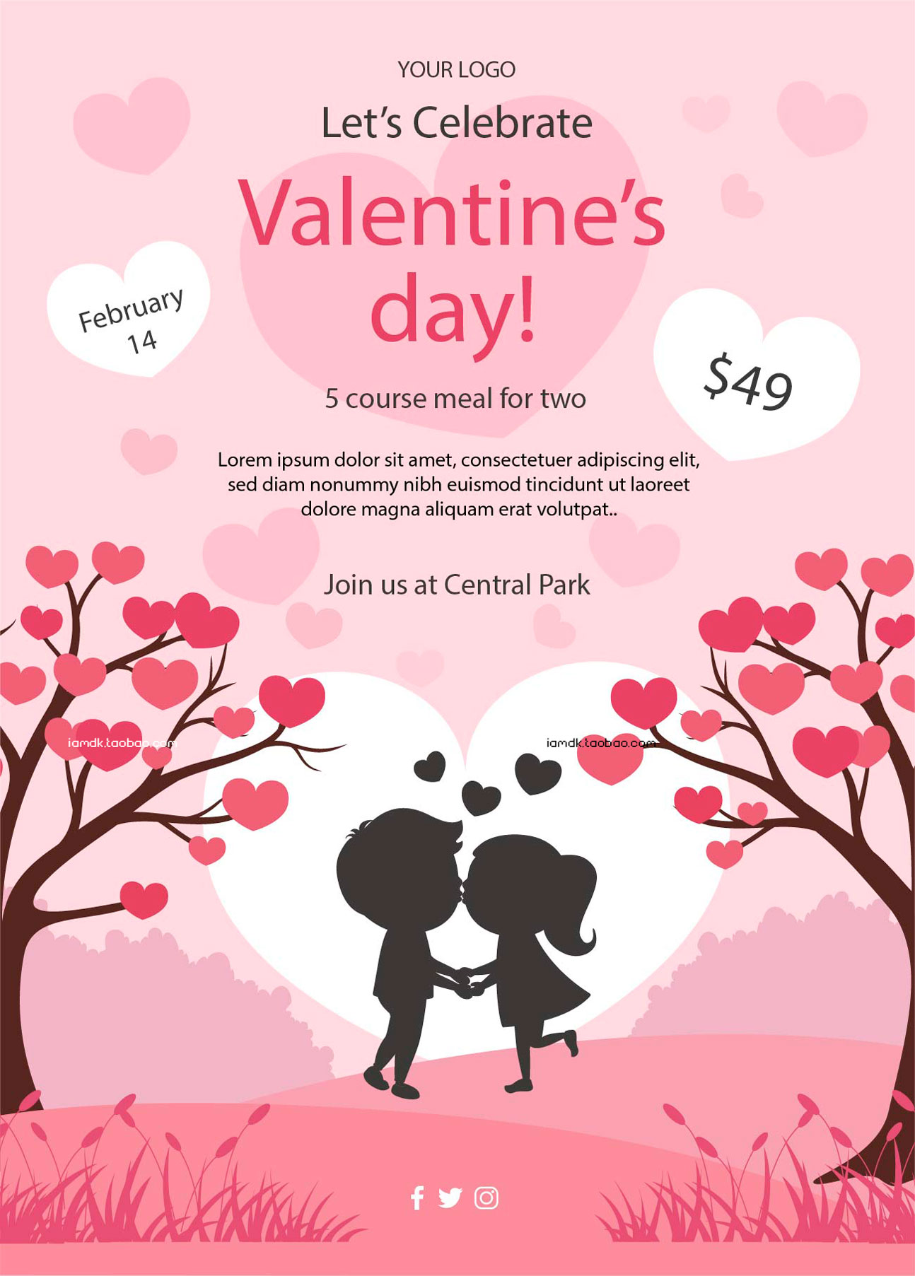 三八妇女节情人节七夕节心形爱情传单海报设计EPS素材 Women’s Day Love Poster Template插图4