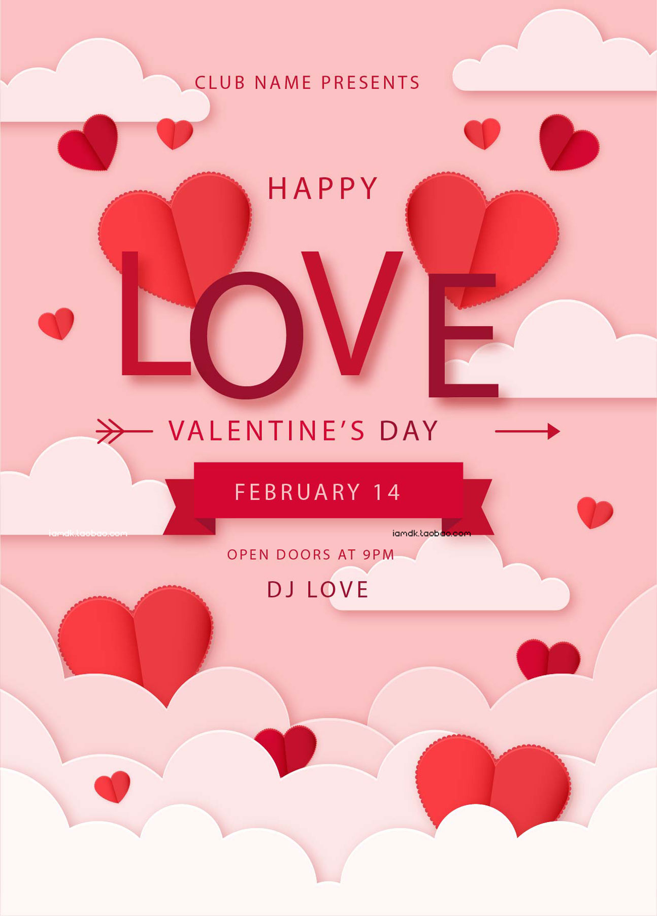 三八妇女节情人节七夕节心形爱情传单海报设计EPS素材 Women’s Day Love Poster Template插图7