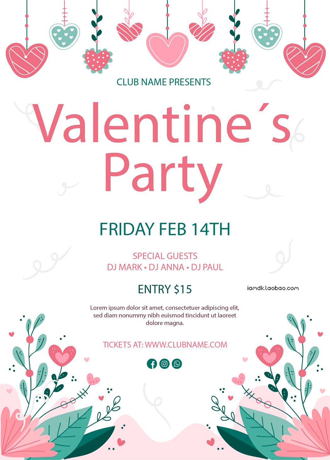三八妇女节情人节七夕节心形爱情海报传单设计EPS矢量素材 Valentine Hearts Poster Template插图2