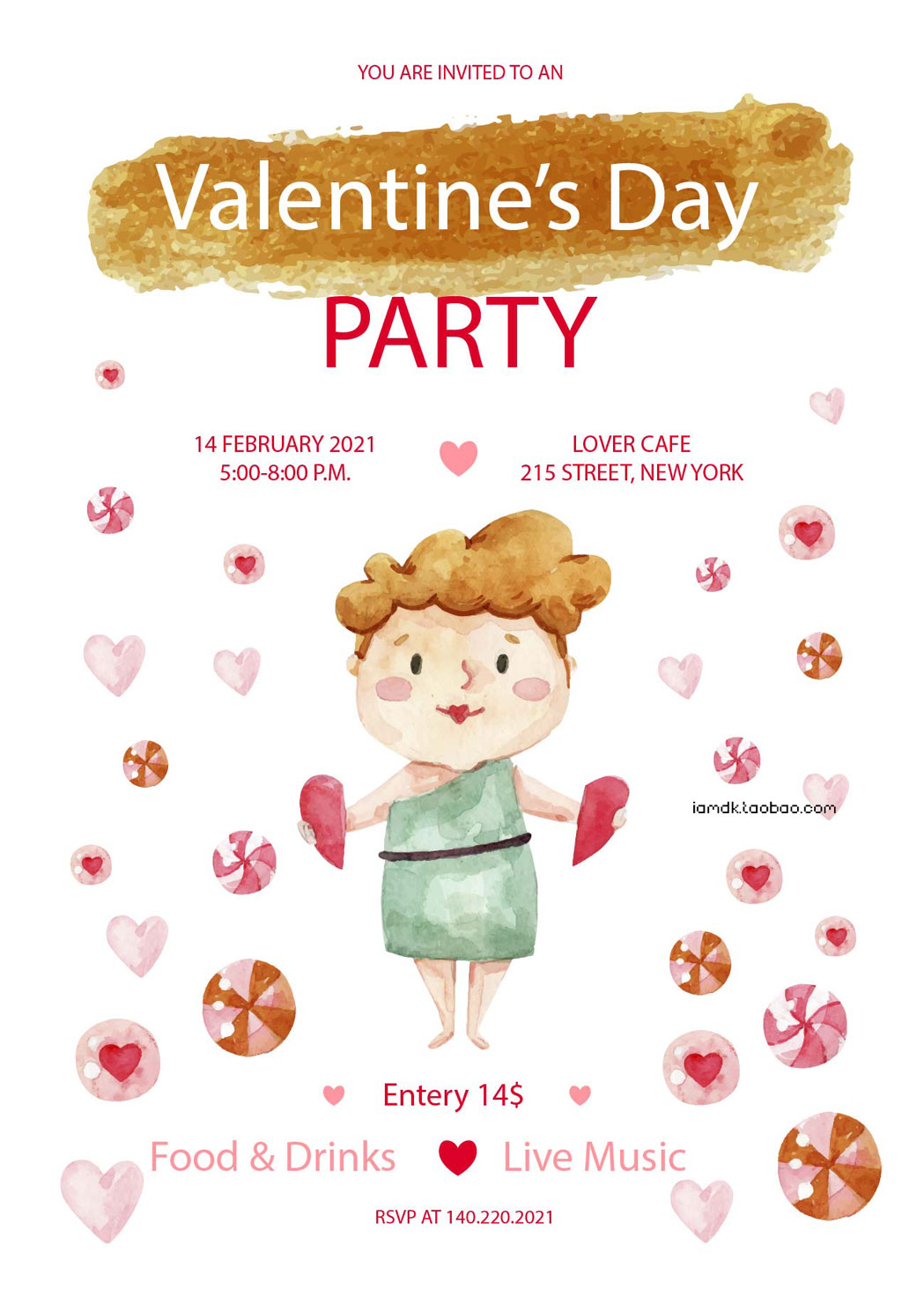 三八妇女节情人节七夕节心形爱情海报传单设计EPS矢量素材 Valentine Hearts Poster Template插图7