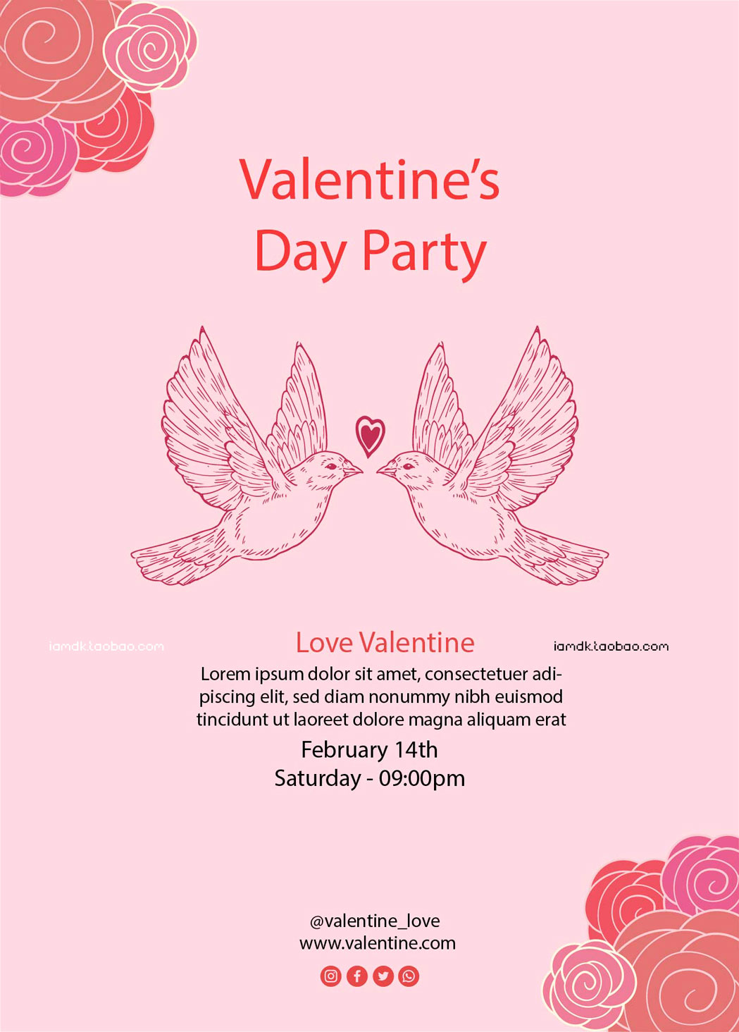 三八妇女节情人节七夕节心形爱情海报传单设计EPS矢量素材 Valentine Hearts Poster Template插图9