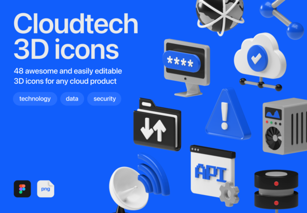 48款3D立体云端未来科技计算存储运算技术icon图标设计素材源文件 Cloudtech 3D icons