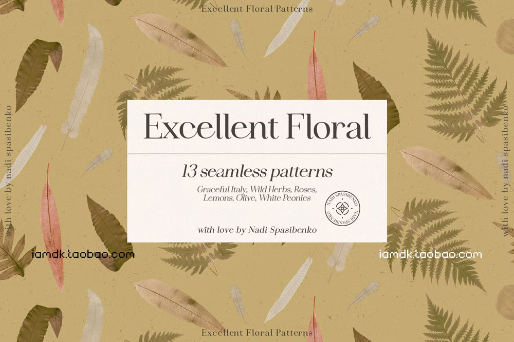 奢华意大利风橄榄枝花卉无缝隙PNG免抠图片设计素材 Excellent Floral Vintage Patterns插图3