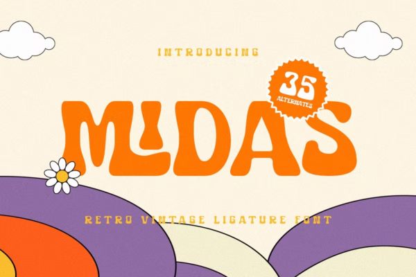 现代包装邀请函标志设计衬线英文字体 Midas – Retro Vintage Ligature Font