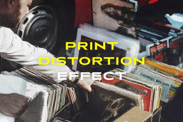 潮流打印失真故障毛刺碎片效果照片处理PS滤镜样机模板 Print Distortion Effect