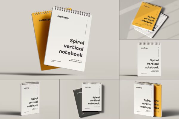 线圈笔记本记事本文创文具封面设计作品贴图Ps样机素材展示效果 Spiral Notebook Mock-up 2