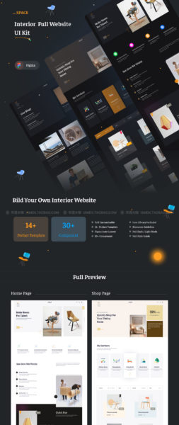 现代时尚建筑室内家具设计网站WEB界面设计UI套件 Intirior Architecture web ui kit