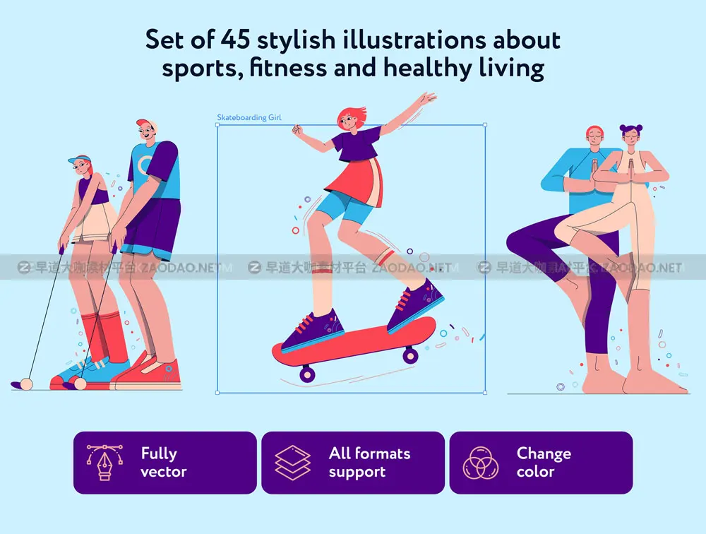 45幅精美运动健身生活方式人物角色矢量插图设计素材 Sporry Illustrations插图1