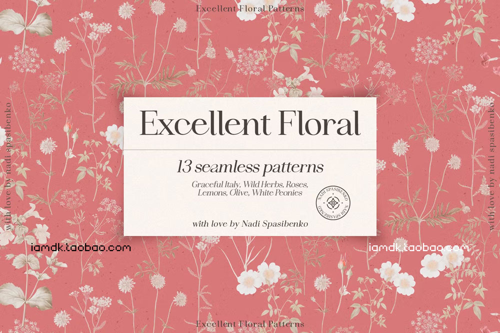 奢华意大利风橄榄枝花卉无缝隙PNG免抠图片设计素材 Excellent Floral Vintage Patterns插图11