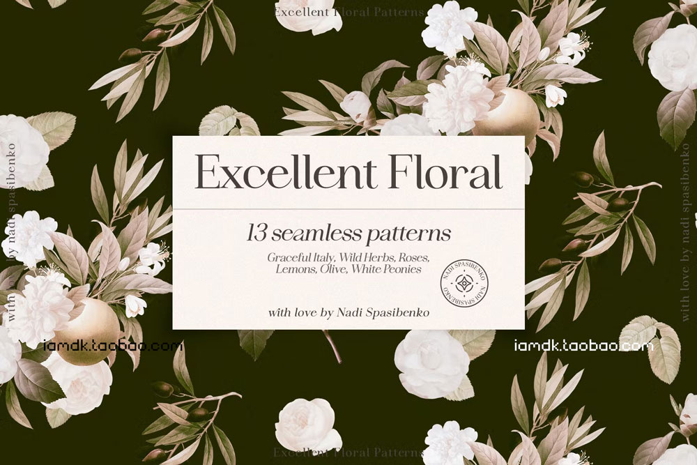 奢华意大利风橄榄枝花卉无缝隙PNG免抠图片设计素材 Excellent Floral Vintage Patterns插图10