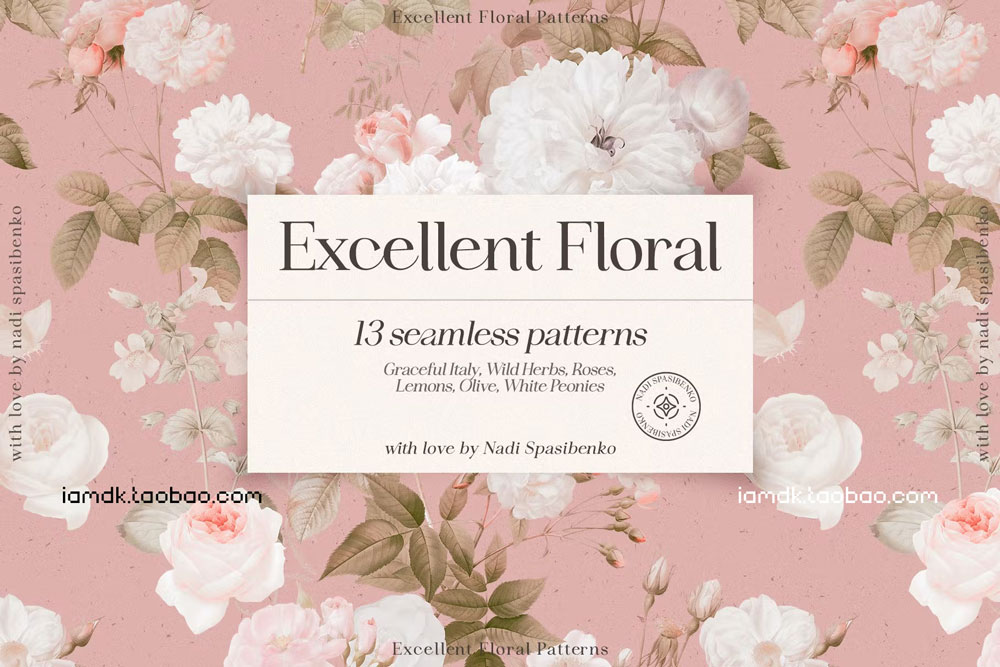 奢华意大利风橄榄枝花卉无缝隙PNG免抠图片设计素材 Excellent Floral Vintage Patterns插图13