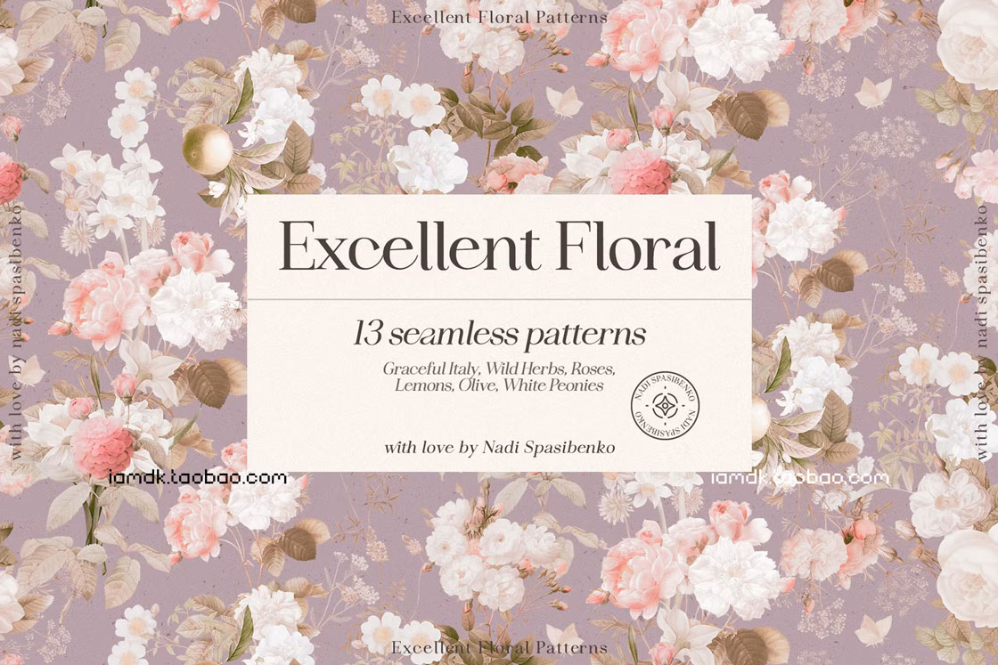 奢华意大利风橄榄枝花卉无缝隙PNG免抠图片设计素材 Excellent Floral Vintage Patterns插图14