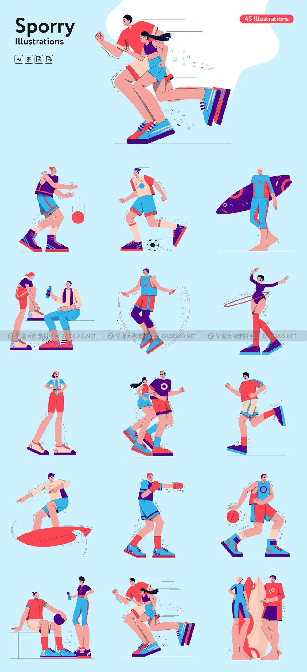 45幅精美运动健身生活方式人物角色矢量插图设计素材 Sporry Illustrations插图6