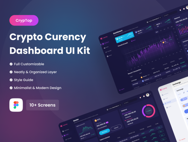 现代时尚加密货币交易平台仪表盘界面设计UI套件 CrypTop – Crypto Curency Dashboard UI Kit