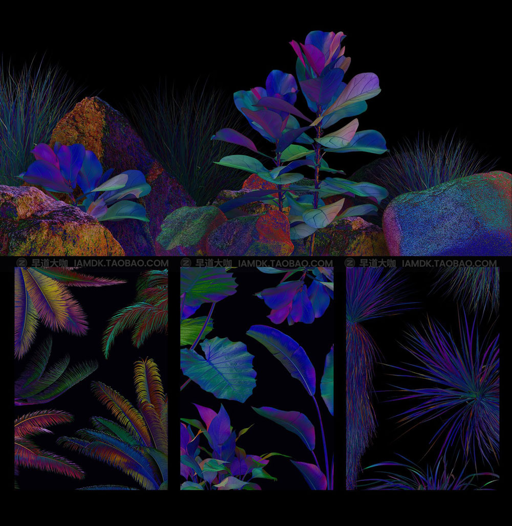 抽象Neon霓虹朋克蒸汽波炫彩树叶植物岩石PNG免抠图片素材 NEON Plants & Stones Collection #01插图6