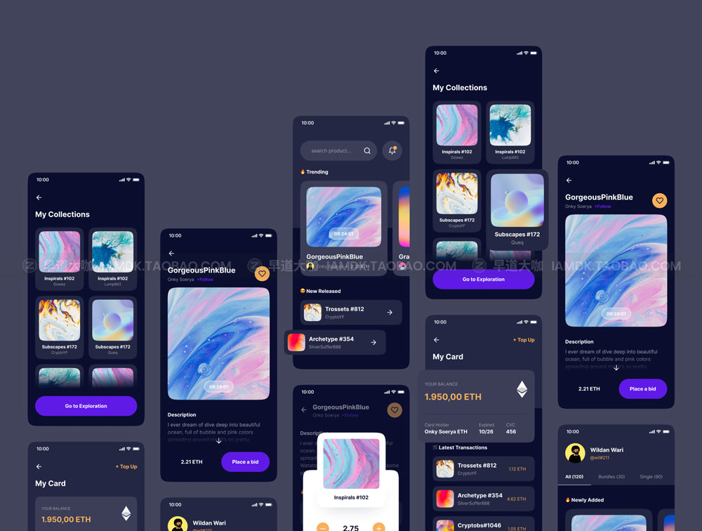 时尚加密货币NFT市场iOS应用程序APP界面设计UI套件 NFTzy – NFT Marketplace Mobile App UI Kit插图5