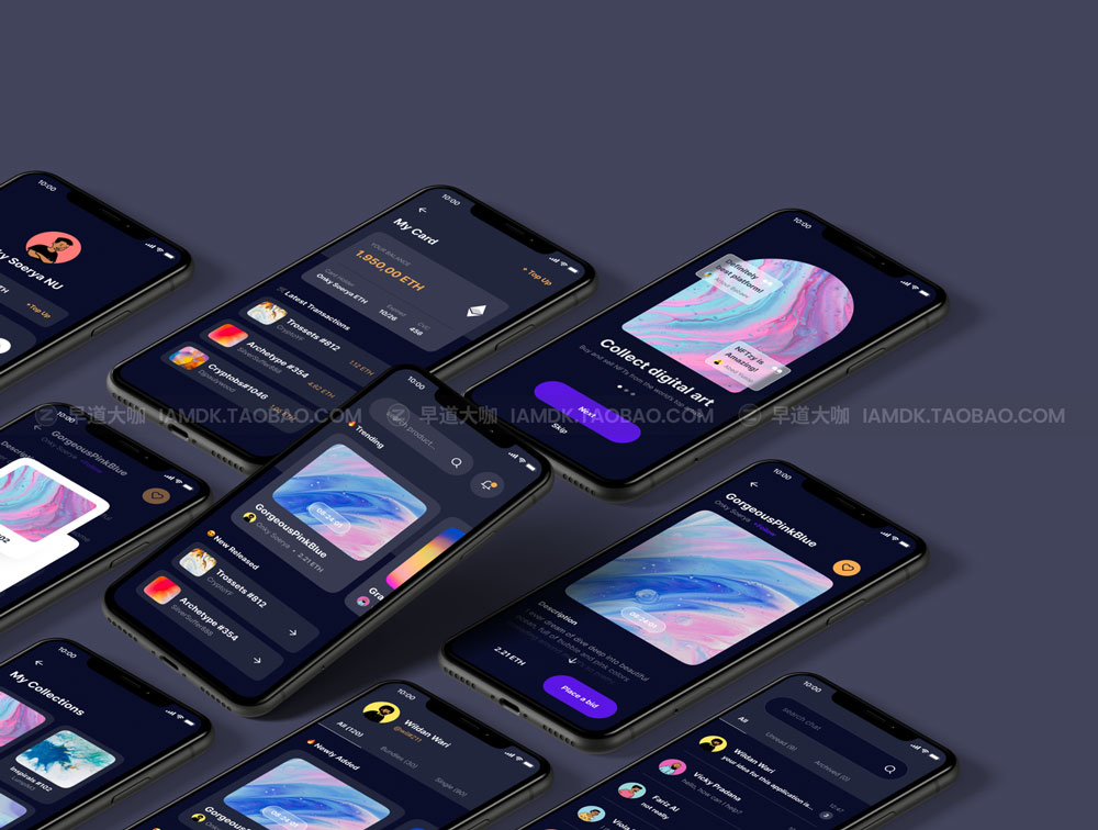 时尚加密货币NFT市场iOS应用程序APP界面设计UI套件 NFTzy – NFT Marketplace Mobile App UI Kit插图7