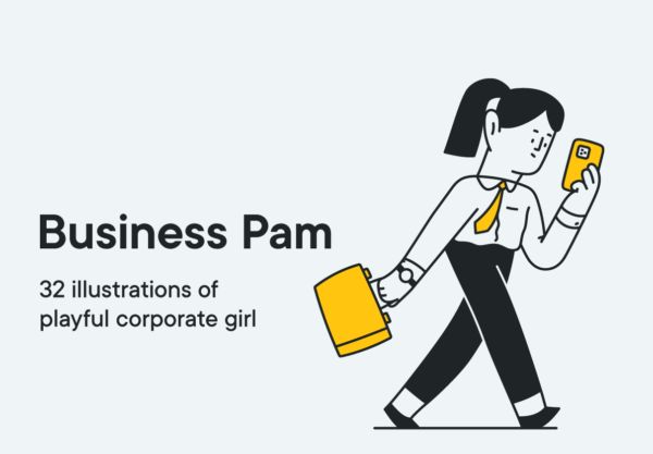 32个卡通有趣俏皮商务办公室女孩矢量插图设计素材 Business Pam – illustration pack