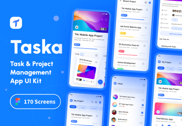 高质量团队协作项目管理APP应用程序界面设计UI套件 Taska – Task & Project Management App UI Kit