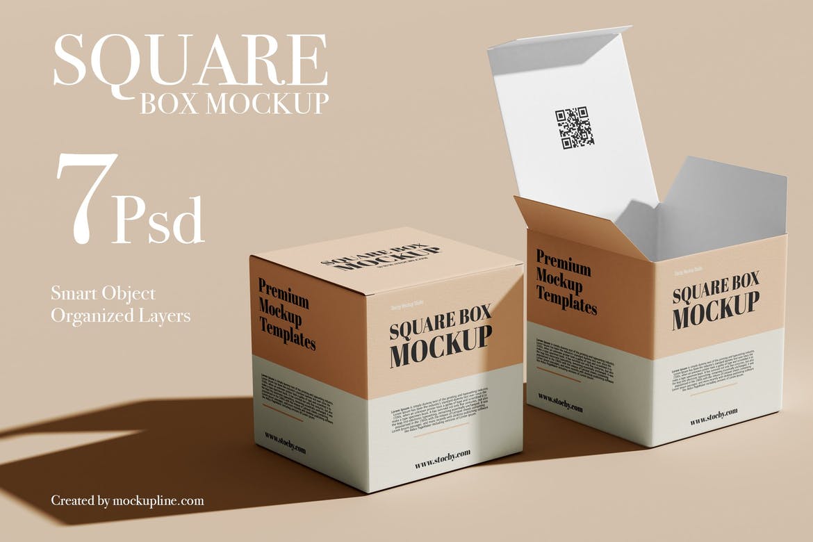 方形产品包装纸盒外观设计贴图psd样机素材squareboxmockupset