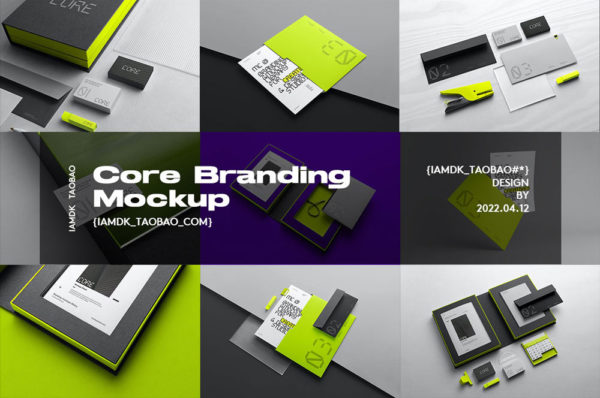 21款现代时尚品牌vi设计笔记本名片信纸文具展示贴图ps样机模版 Core Branding Mockup