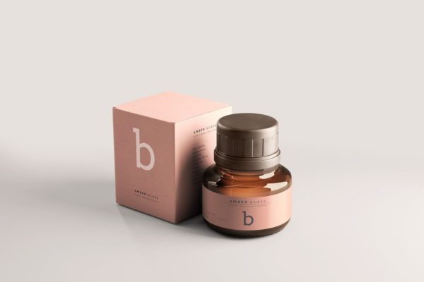 20款时尚琥珀色化妆品药物玻璃瓶包装盒设计展示psd样机模版 Amber Glass Bottle Mockups