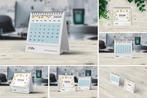 螺旋立式日历台历设计展示贴图样机模版 Desk Calendar Mockup