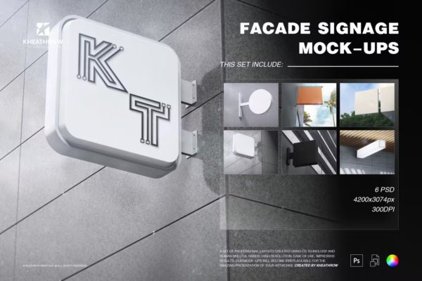 街头专卖店灯箱店招led灯牌logo设计贴图ps样机素材展示效果 Facade Signages Mock-Ups Vol.1