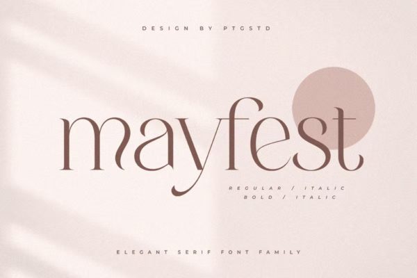 优雅复古杂志海报徽标logo设计衬线英文字体 Mayfest Elegant Serif Font Family