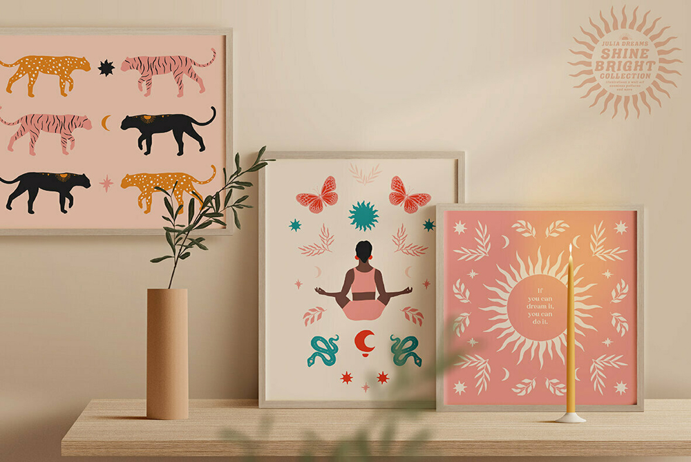 优雅女性瑜伽花卉动物月亮太阳手绘插画矢量图案设计素材 Shine Bright Collection插图4 优雅女性瑜伽花卉动物月亮太阳手绘插画矢量图案设计素材 Shine Bright Collection插图4